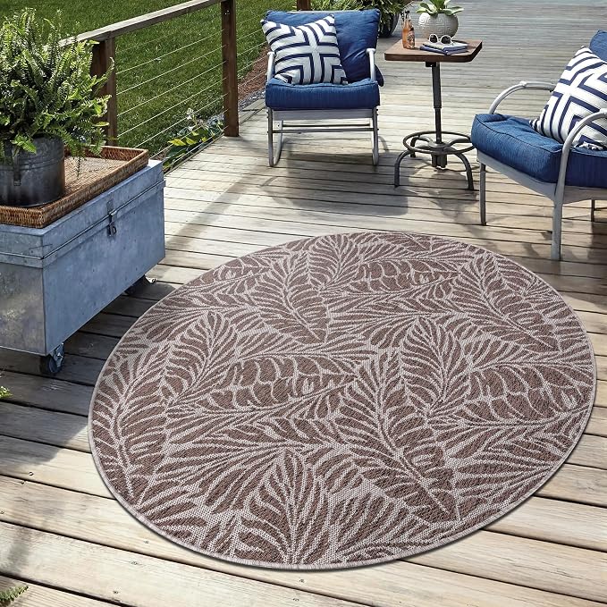 Keen Home Design Terrace Outdoor Round Rug - 5ft Round Washable Indoor/Outdoor by KeenHomeDesign