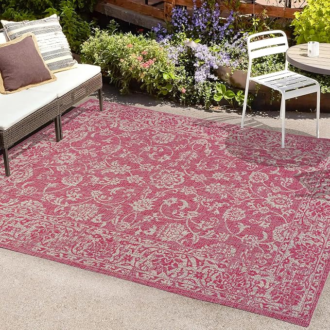 JONATHAN Y Weave Floral Indoor Outdoor Area Rug 8X10 Fuchsia/Light Gray - Image 4