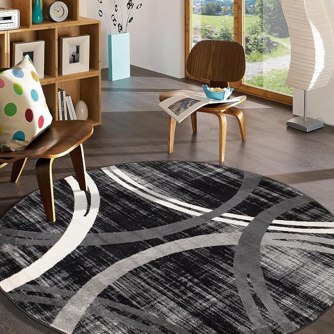 Rugshop Modern Wavy Circles Design Round Rug, Non-Shedding Carpet - Image 9