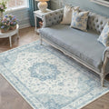Blue Area Rug 4x6 Washable Vintage Carpet by PureCozy