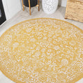 JONATHAN Y Weave Floral Indoor Outdoor Round Area Rug 5 Ft Yellow/Cream by JONATHANY