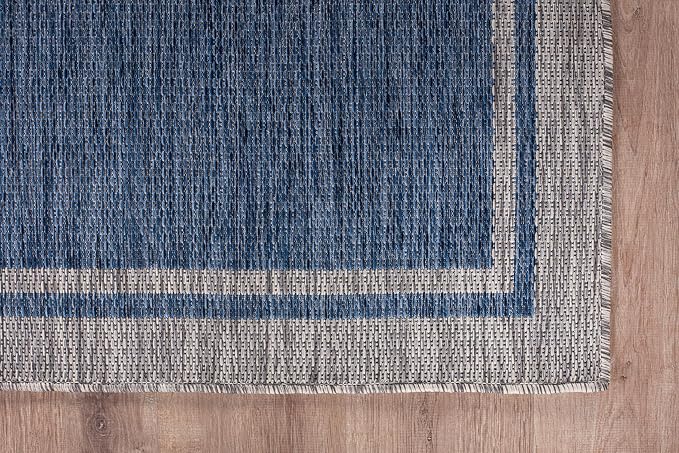 CAMILSON Outdoor Rug, 6x9 Bordered Navy Blue Gray Modern Area Rugs - Image 6