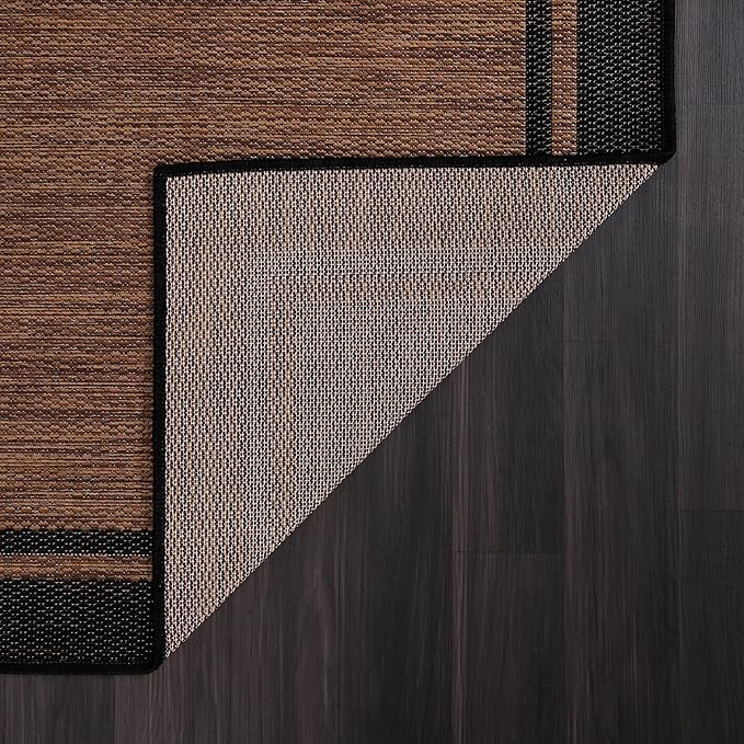 CAMILSON Indoor Outdoor Rug, 9x12 Bordered Nut Brown Black Modern Area Rugs - Image 5