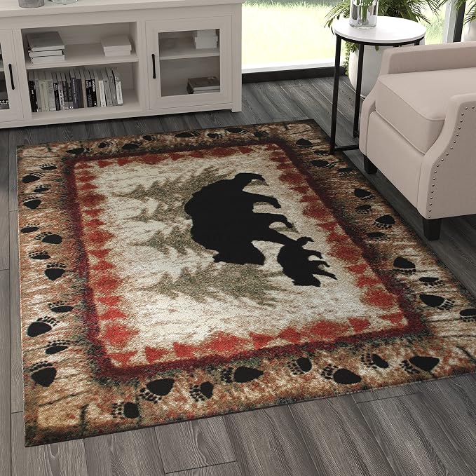 Masada Rugs, Cabin Lodge Area Rug Bear and Cub Scene by MasadaRugs