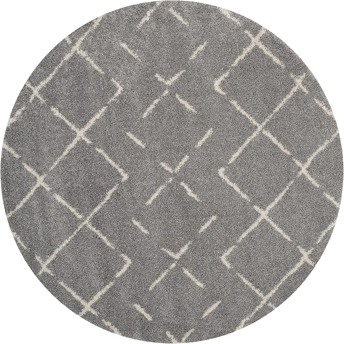 SAFAVIEH Arizona Shag Collection 5'1" Round Grey/Ivory ASG743D Moroccan Diamond by SAFAVIEH