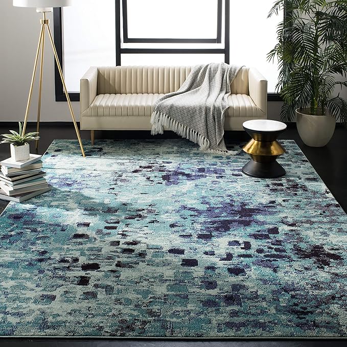 SAFAVIEH Monaco Collection 9' x 12' Light BlueMulti MNC225J Boho Chic Abstract by SAFAVIEH
