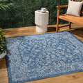 JONATHAN Y Weave Floral Indoor Outdoor Square Area Rug 8X8 Navy/Gray, Tela by JONATHANY