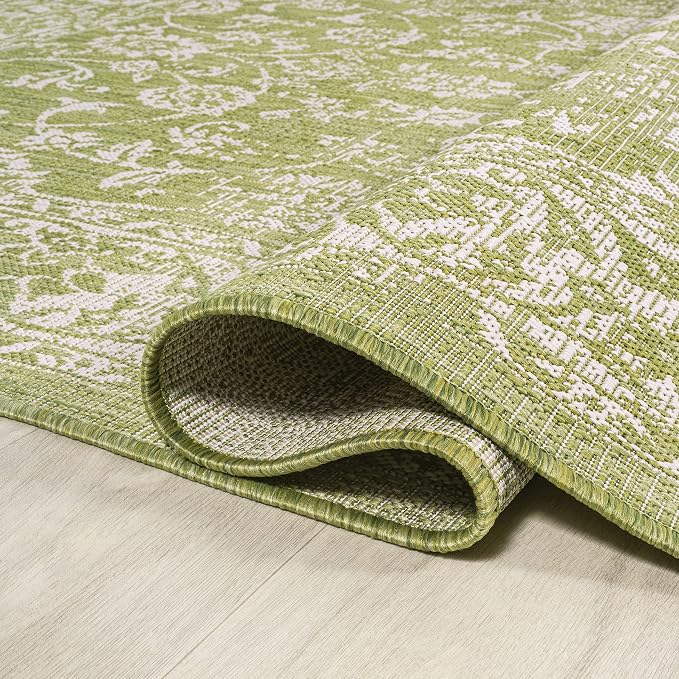JONATHAN Y Weave Floral Indoor Outdoor Square Area Rug 5X5 Green/Cream - Image 5