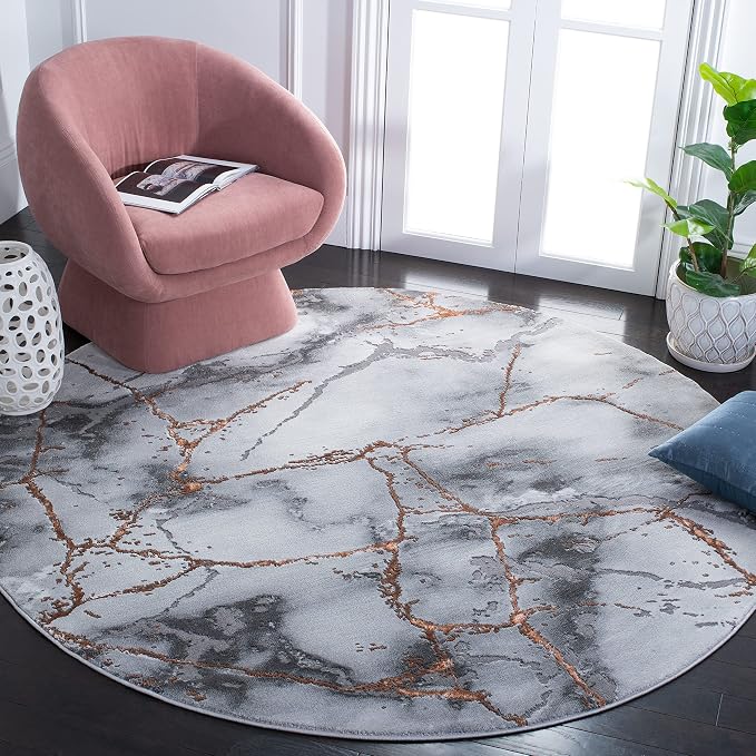 SAFAVIEH Craft Collection 10' Round Grey/Orange CFT877P Modern Abstract by SAFAVIEH
