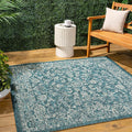 JONATHAN Y Weave Floral Indoor Outdoor Square Area Rug 4X4 Teal/Gray, Tela by JONATHANY
