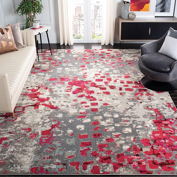 SAFAVIEH Monaco Collection 9' x 12' GreyFuchsia MNC225R Boho Chic Abstract by SAFAVIEH