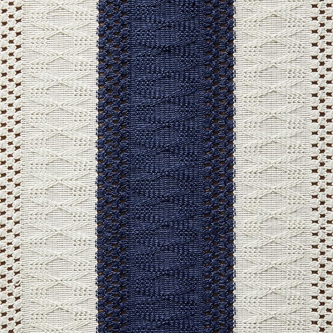 ZeeMart Macrame Style Bicolor Stitching Table Runner, 14 x 48 Inch Navy - Image 6