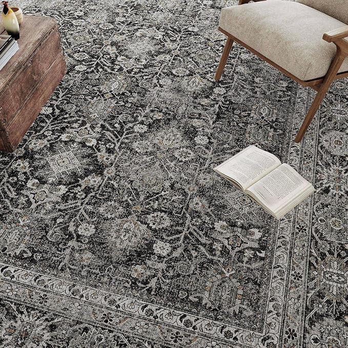 Vintage Area Rug 4x6 Black Entryway Office Washable Carpet Non Slip Bedroom - Image 7