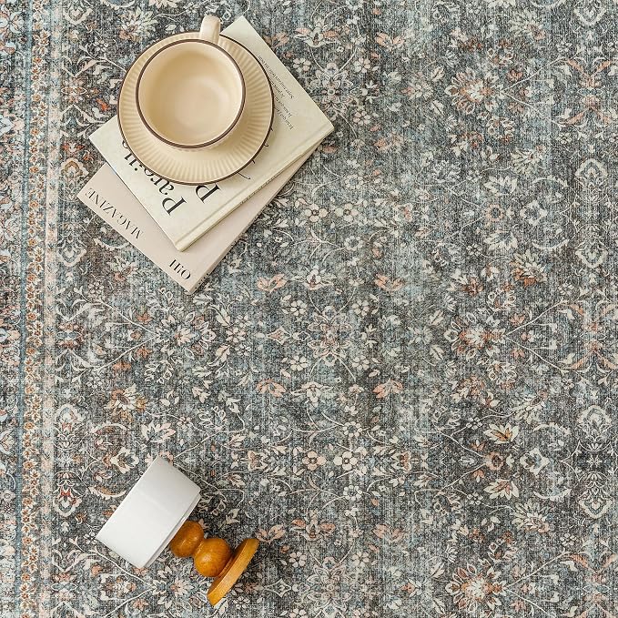 Area Rug 6x9 Gray Living Room Washable Vintage Carpet Non Slip Indoor Retro - Image 6