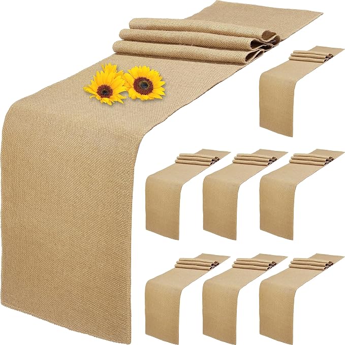 8 Pack Natural Burlap Table Runners, 12 x 72 Inch Rustic Jute Table Runner and by Wlirantim