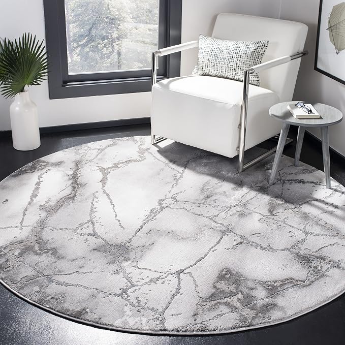 SAFAVIEH Craft Collection 4' Round Grey / Silver CFT877G Modern Abstract by SAFAVIEH