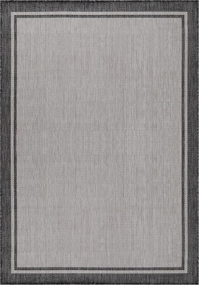 CAMILSON Indoor Outdoor Rug, 9x12 Bordered Gray Modern Area Rugs - Image 2