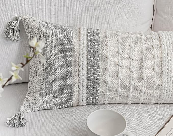 BlissBlush Gray Decorative Lumbar Pillow Cover 14x36, Farmhouse Lumbar Throw - Image 7