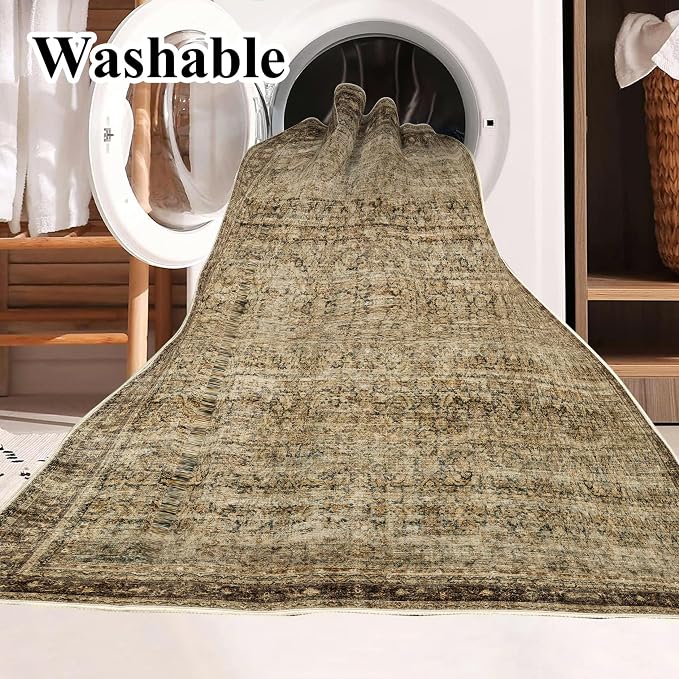 Area Rug 4x6 Washable Rug Brown Vintage Traditional Floor Cover Foldable Thin - Image 4