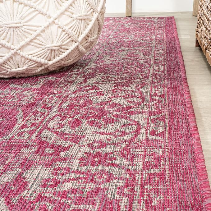 JONATHAN Y Weave Floral Indoor Outdoor Area Rug 5X8 Fuchsia/Light Gray - Image 8