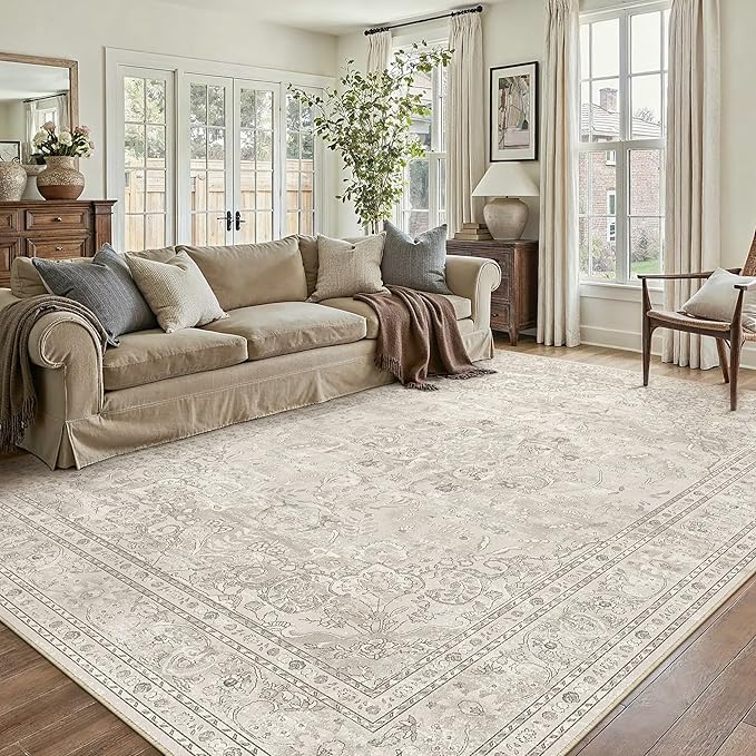 Beige 6x9 Area Rug Washable Vintage Carpet by PureCozy