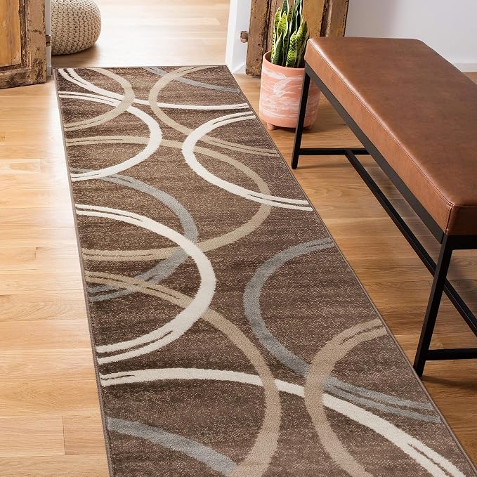 Rugshop Modern Wavy Circles Design Runner Rug, Carpet by Rugshop