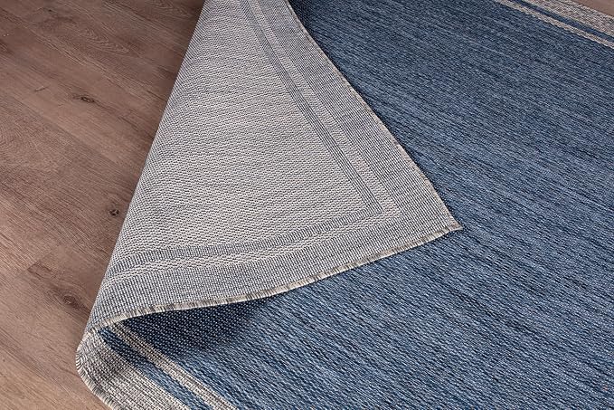CAMILSON Outdoor Rug, 5x7 Bordered Navy Blue Gray Modern Area Rugs - Image 5