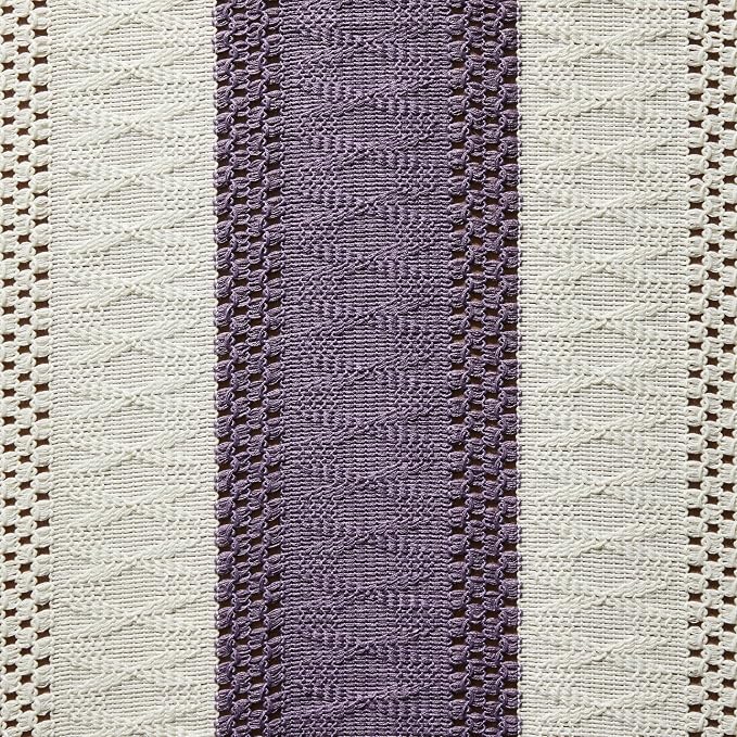 ZeeMart Macrame Style Bicolor Stitching Table Runner, 14 x 36 Inch Purple/Ivory - Image 6