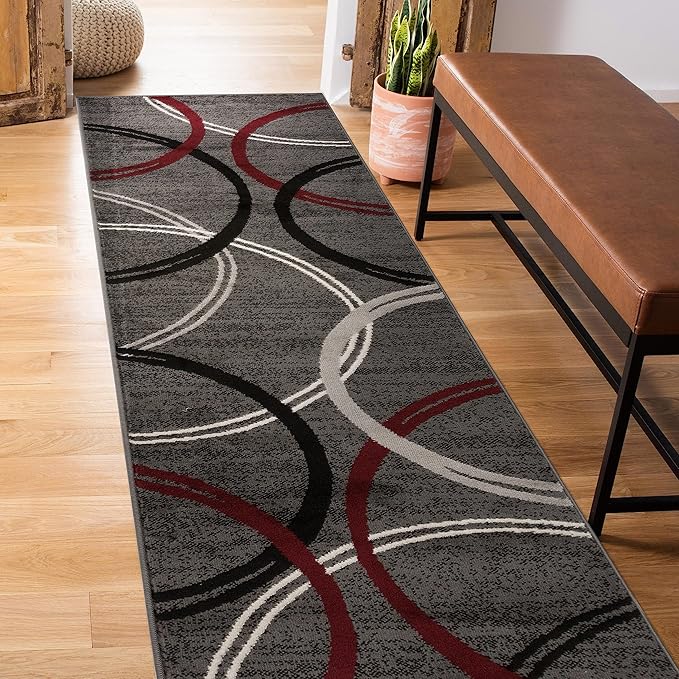 Rugshop Modern Wavy Circles Design Non-Shedding Runner Rug, Carpet by Rugshop