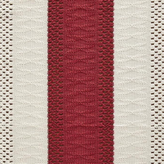 ZeeMart Macrame Style Bicolor Stitching Table Runner, 14 x 48 Inch Red/Ivory - Image 6