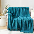 Teal Knitted Decorative Throw Blankets by HommxJF