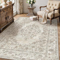 4x6 Area Rug Beige Washable Office Vintage Distressed Carpet Bedroom Indoor by PureCozy