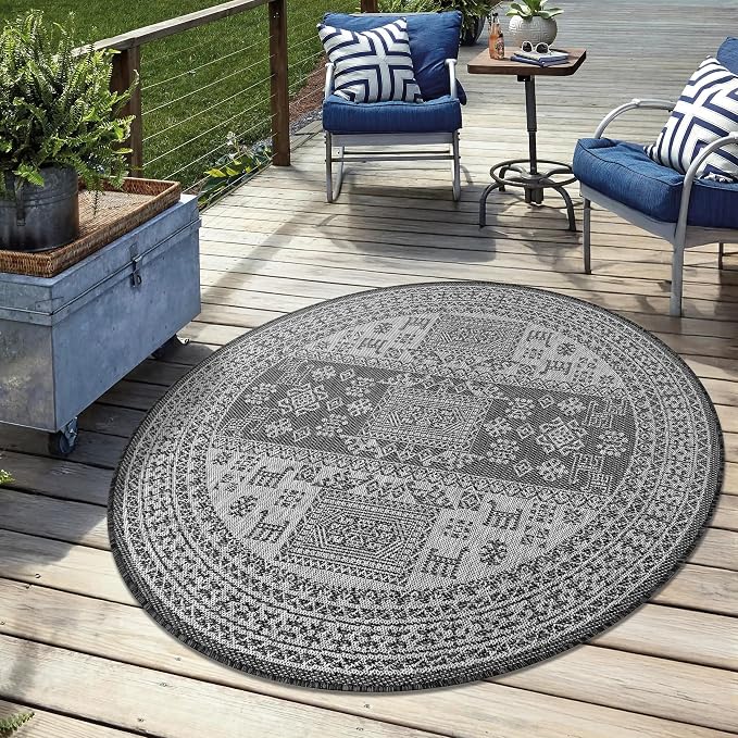 Keen Home Design Terrace Outdoor Round Rug - 5ft Round Washable Indoor/Outdoor by KeenHomeDesign