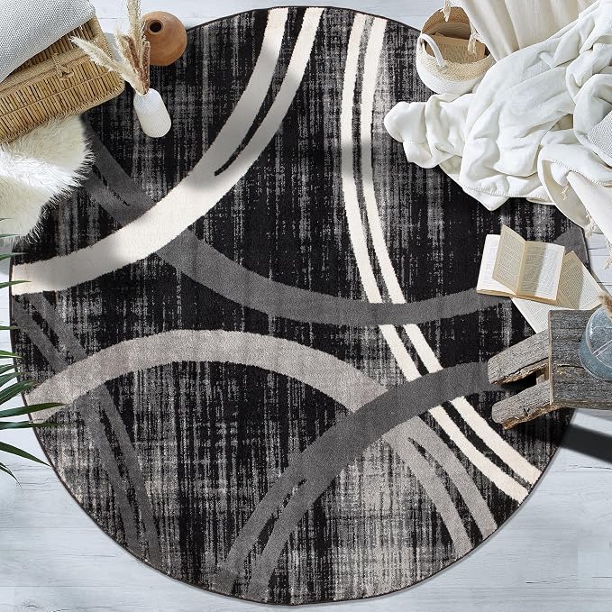 Rugshop Modern Wavy Circles Design Round Rug, Non-Shedding Carpet - Image 8