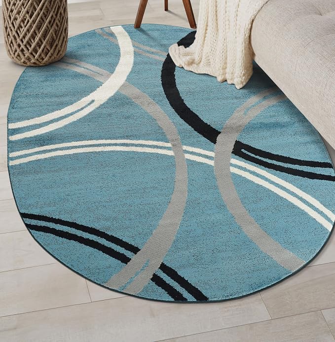 Rugshop Modern Wavy Circles Design Oval Rug, Non-Shedding Carpet - Image 8