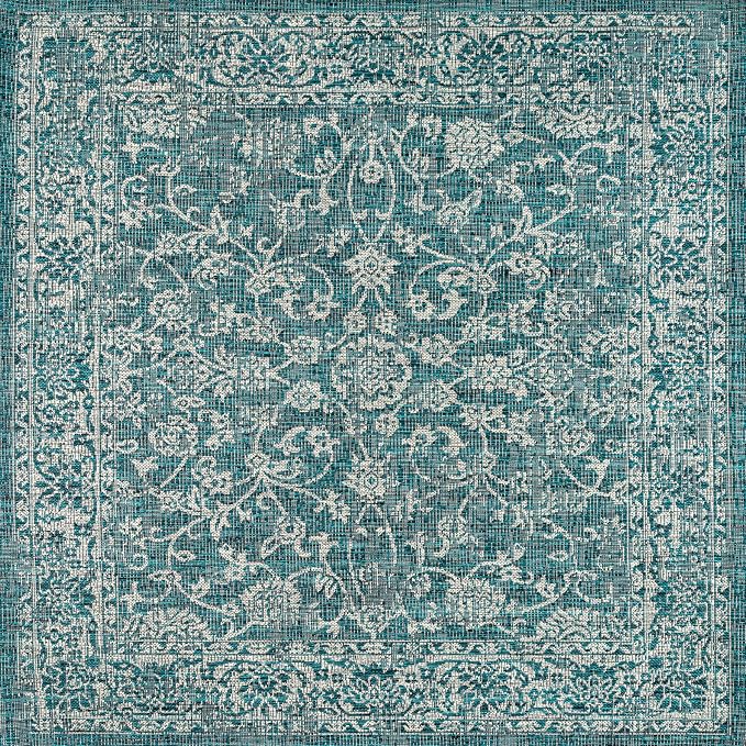 JONATHAN Y Weave Floral Indoor Outdoor Square Area Rug 6X6 Teal/Gray, Tela - Image 9