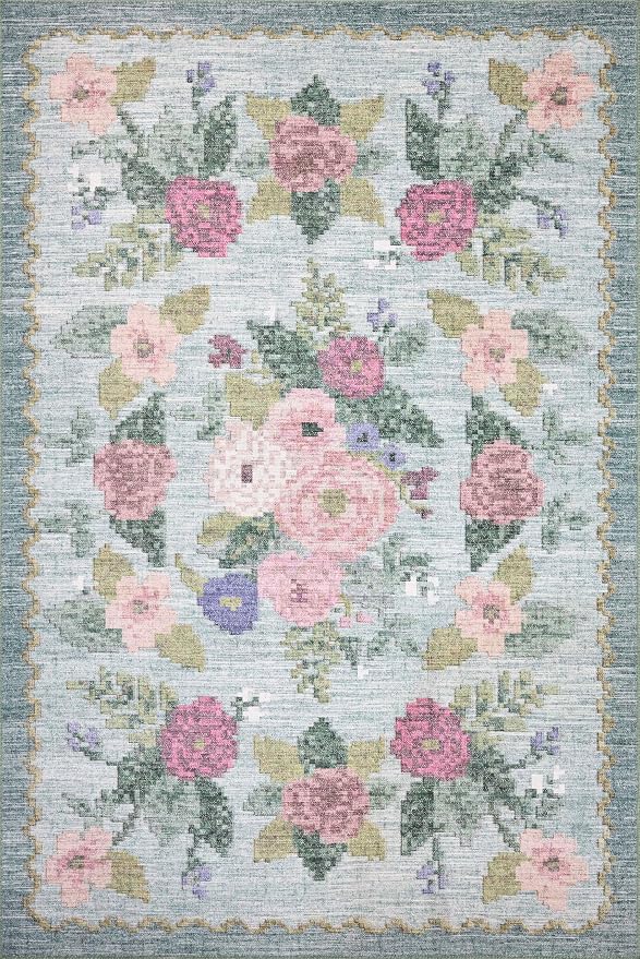 Loloi Rifle Paper Co. Rosa Collection RSA-02 Sky 5'-0" x 7'-6" Area Rug - Image 3