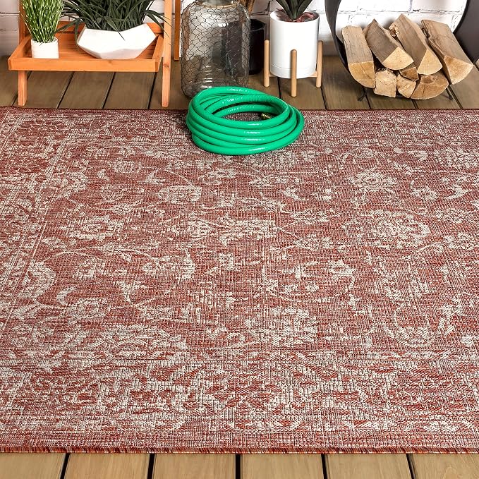 JONATHAN Y Weave Floral Indoor Outdoor Area Rug 3X5 Red/Taupe, Tela Bohemian - Image 10