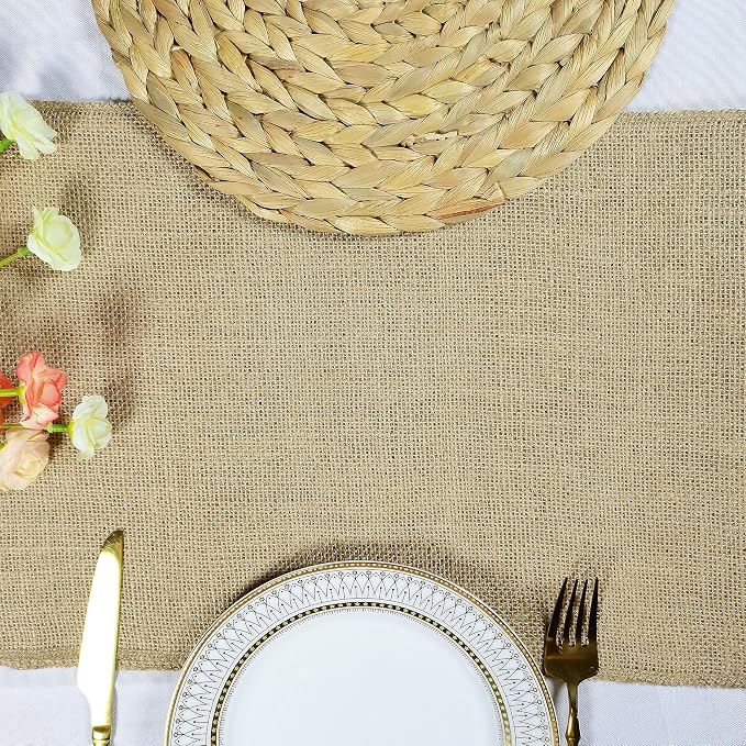 12 Pack 12 x 90 Inch Natural Burlap Table Runners, Rustic Jute Table Runner and - Image 7