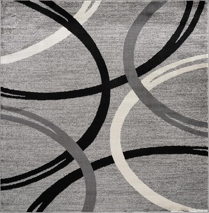Rugshop Wavy Circles Design Square Rug, Non-Shedding Carpet - Image 2