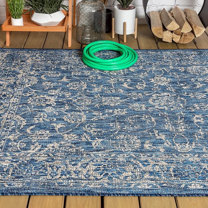 JONATHAN Y Weave Floral Indoor Outdoor Area Rug 4X6 Navy/Gray, Tela Bohemian - Image 11