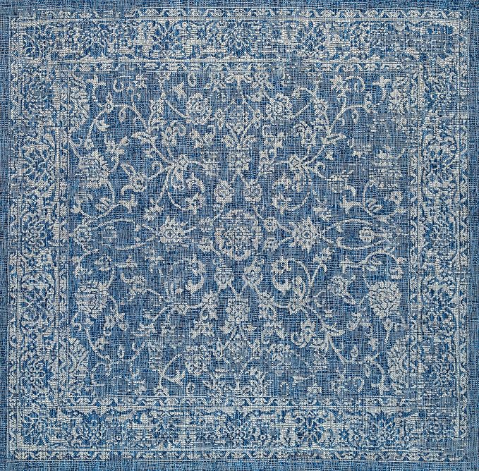 JONATHAN Y Weave Floral Indoor Outdoor Square Area Rug 8X8 Navy/Gray, Tela - Image 9