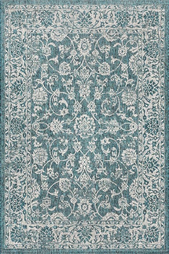 JONATHAN Y Weave Floral Indoor Outdoor Area Rug 3X5 Teal/Gray, Tela Bohemian - Image 8