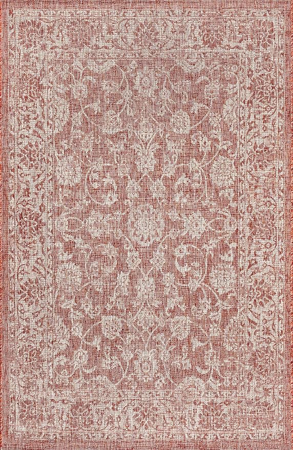 JONATHAN Y Weave Floral Indoor Outdoor Area Rug 10X14 Red/Taupe, Tela Bohemian - Image 10