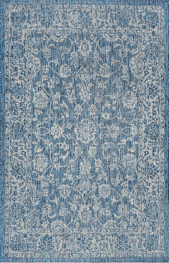 JONATHAN Y Weave Floral Indoor Outdoor Area Rug 4X6 Navy/Gray, Tela Bohemian - Image 9