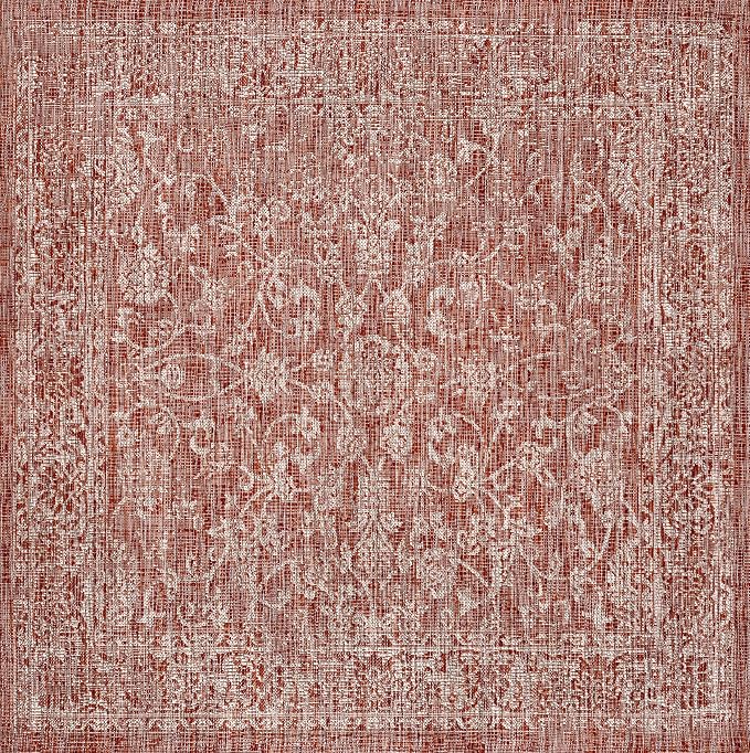 JONATHAN Y Weave Floral Indoor Outdoor Square Area Rug 3X3 Red/Taupe, Tela - Image 9